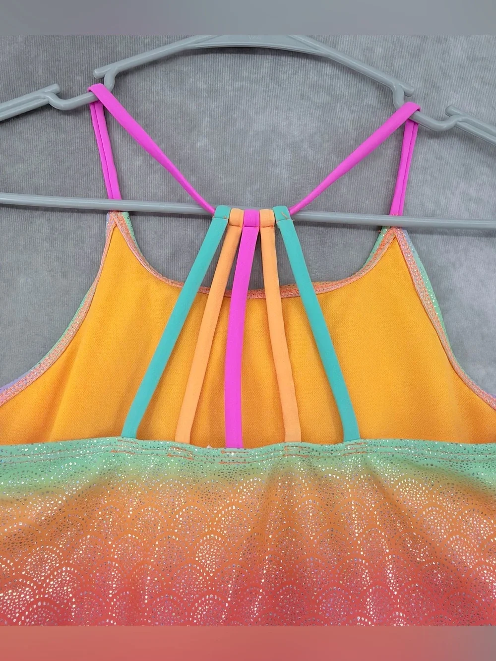 Limited Too Girls M 10-12 Rainbow Ruffle One-Piece Swimsuit -Pink, Orange, Green